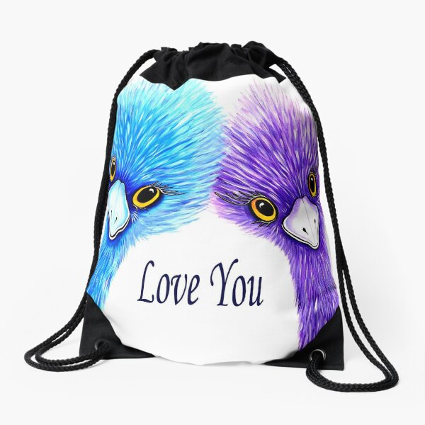Love You - Quirky Emus Drawstring Bag
