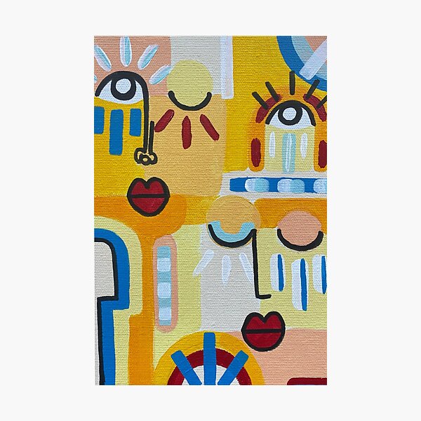 Abstract faces artwork for an original gift orange yellow Photographic Print