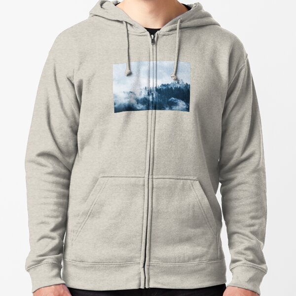 Green Pine Trees Covered With Fogs Under White Sky during Daytime Zipped Hoodie