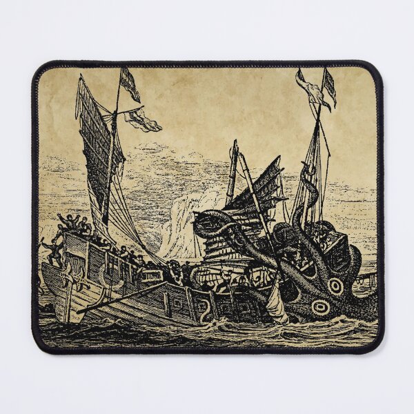Item preview, Vintage Kraken attacking ship illustration designed and sold by monsterplanet.