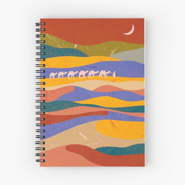 Item preview, Man with camels at colorful desert under the moon - abstract landscape illustration designed and sold by Yasminespace.