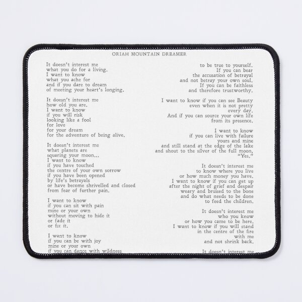 Item preview, The Invitation | Oriah Mountain Dreamer | Poem | Love | Gift | Literary | Literature | Romance | Minimalist | Physical Print designed and sold by SmashingInkster.