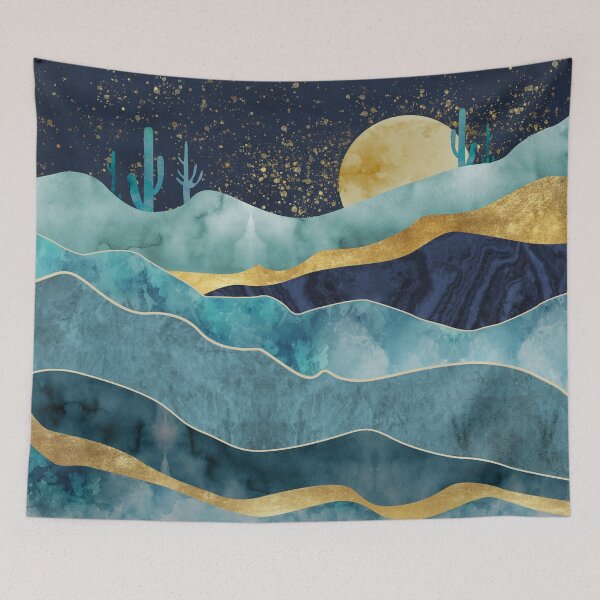 Item preview, Silhouettes of mountains with trees. Abstraction of textured plaster with gold elements. Mural designed and sold by darkmoonlight-.