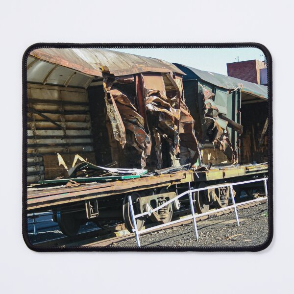 Item preview, Train cargo and goods carriages ripped open and rusting in the aftermath of a train crash. designed and sold by James-Cole.