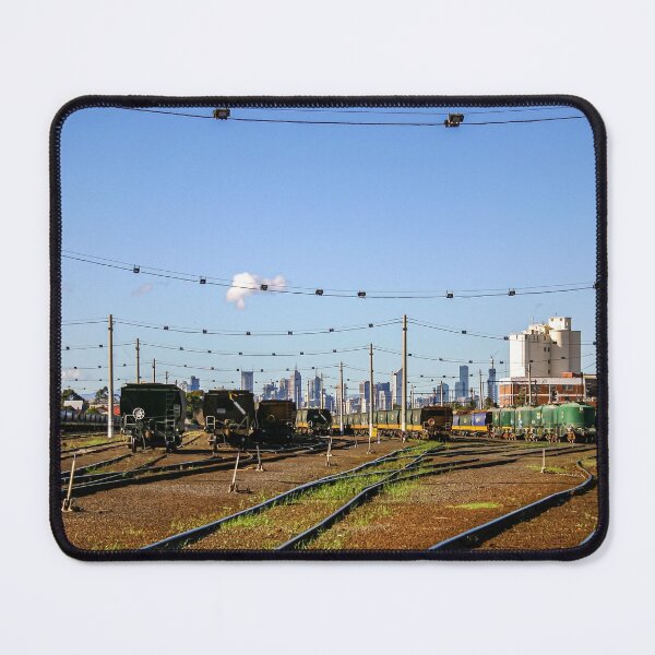 Item preview, Freight trains in the rail yard with Melbourne skyline in the background designed and sold by James-Cole.