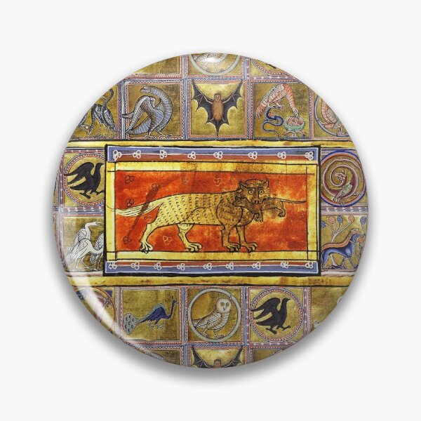 Item preview, MEDIEVAL BESTIARY,MOTHER WOLF AND BABY  WOLF, FANTASTIC ANIMALS IN GOLD RED BLUE COLORS designed and sold by BulganLumini.