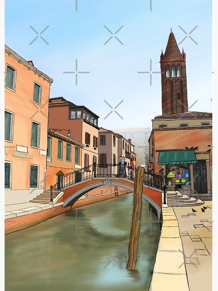 Venice Bridge Comic Style Cartoon Photo Digital Art Art Board Print By Drrcreations Redbubble