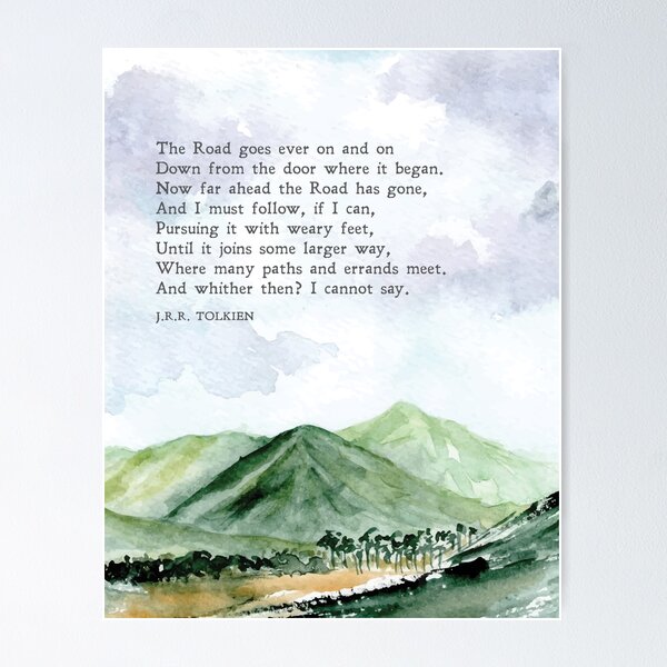 Vista previa del artículo con la obra «Cita de Tolkien | El camino sigue adelante | Naturaleza | El Hobbit | Inspiración | Arte de la pared | Fantasía | Impresión física», diseñado y vendido por SmashingInkster.