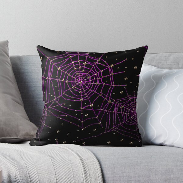 Gothic Purple Skulls on Black Halloween Pillow Goth Glam