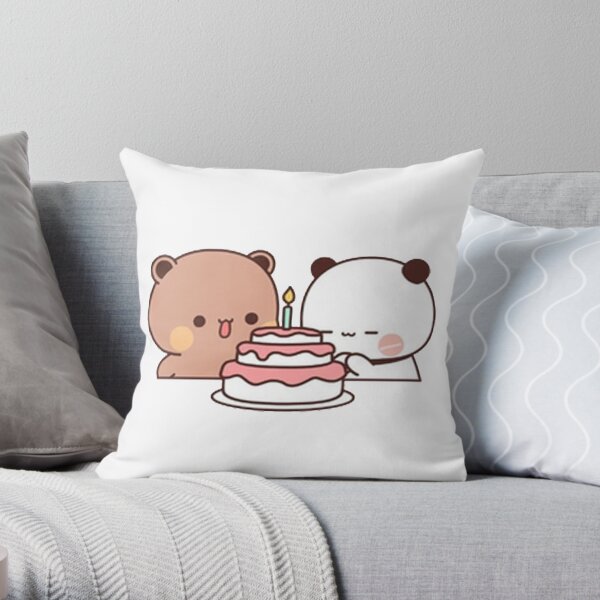 peach and goma mochi bear Throw Pillow