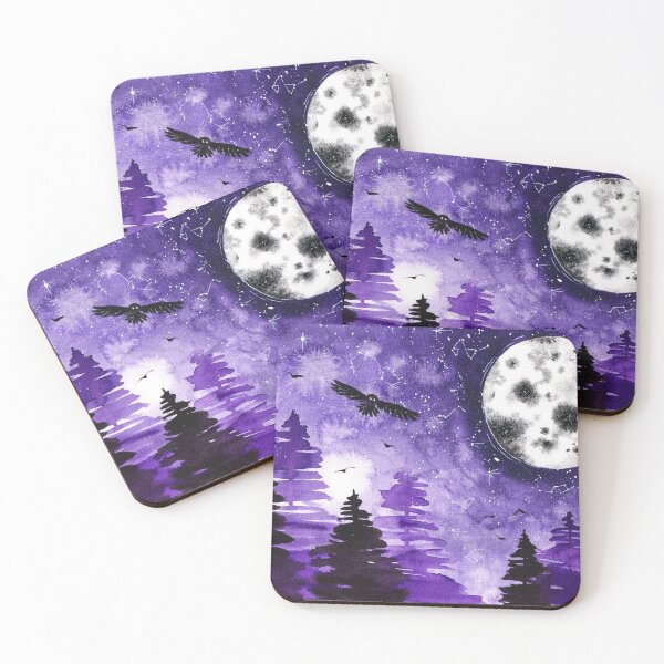Item preview, Full Moon Owl Forest Watercolor Painting Art designed and sold by Wittmann.