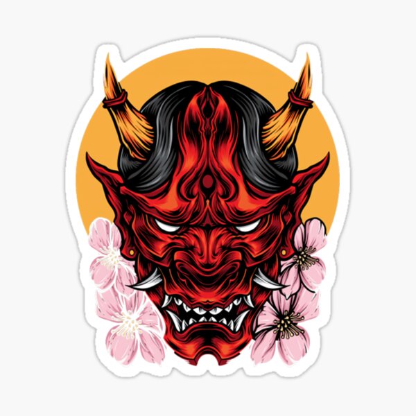 Pegatina M Scara De Shogun Demon Oni Con Vector De Sakura De