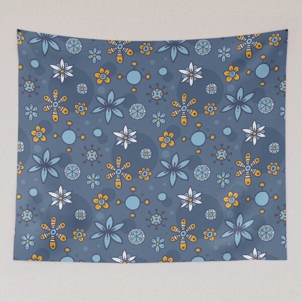 Item preview, Blue, White, Yellow Flower Hand Drawn Doodle Pattern designed and sold by GeeHanz.