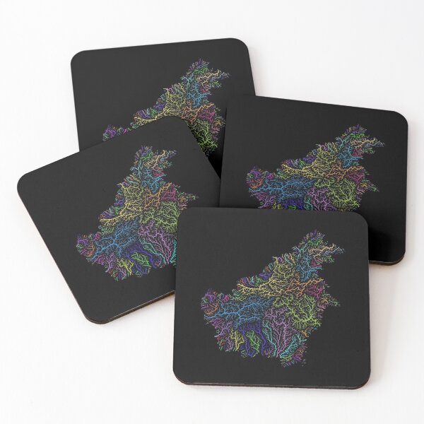 Item preview, Borneo River Basin Map in Rainbow Colours with Black Background designed and sold by GrasshopperGeo.