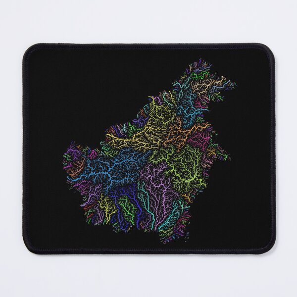 Item preview, Borneo River Basin Map in Rainbow Colours with Black Background designed and sold by GrasshopperGeo.