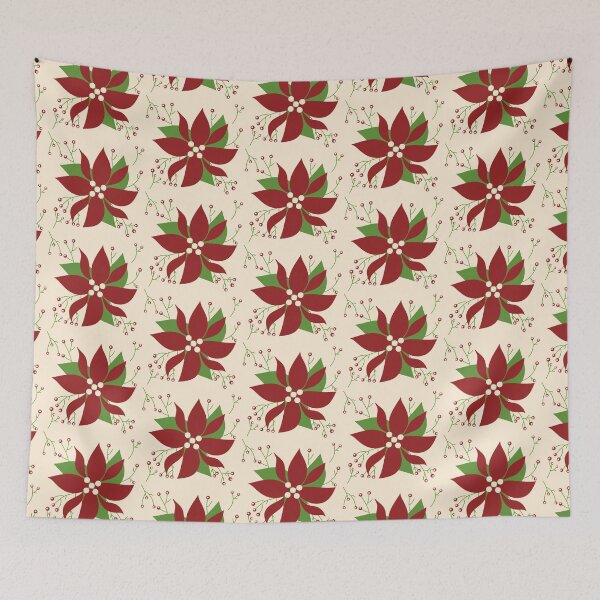 Item preview, Retro Christmas Poinsettia Vintage Holiday Aesthetic Pattern With Winterberries Light Background designed and sold by retroyule.