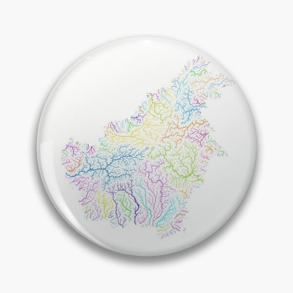 Item preview, Borneo River Basin Map in Rainbow Colours with White Background designed and sold by GrasshopperGeo.