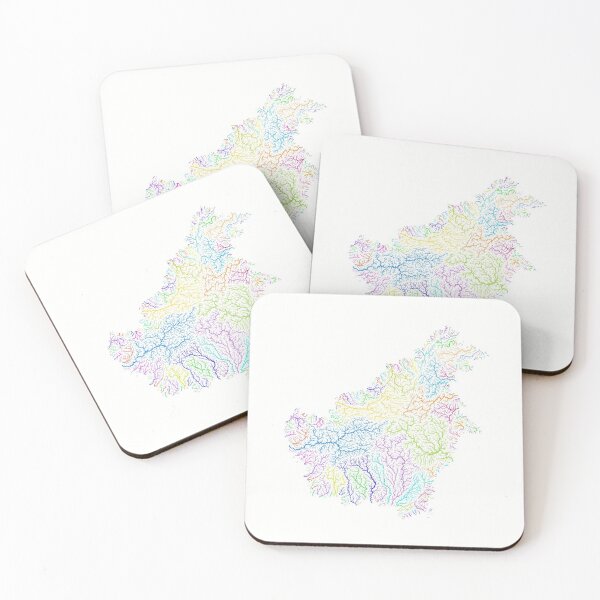 Item preview, Borneo River Basin Map in Rainbow Colours with White Background designed and sold by GrasshopperGeo.