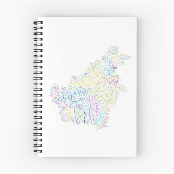 Item preview, Borneo River Basin Map in Rainbow Colours with White Background designed and sold by GrasshopperGeo.