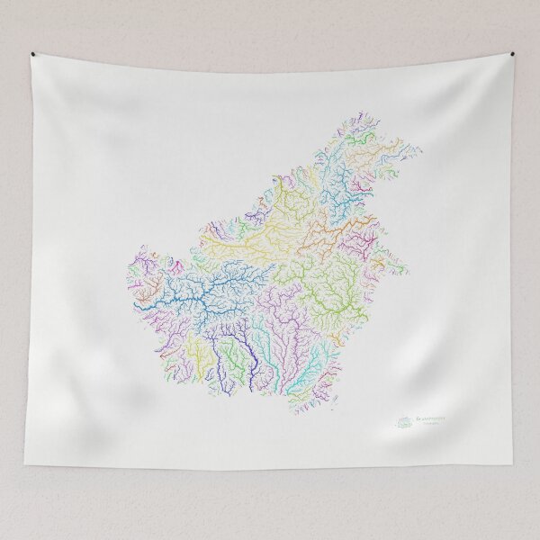 Item preview, Borneo River Basin Map in Rainbow Colours with White Background designed and sold by GrasshopperGeo.