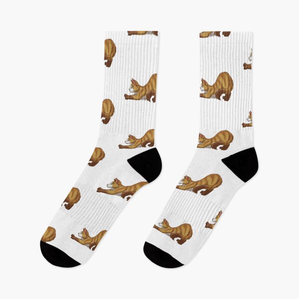 Item preview, Tabby Somali Cat Stretching Yoga White designed and sold by Bamsdrawz.