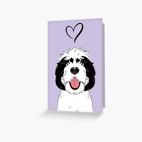 LOVE Black and White Sheepadoodle 2 - Lilac Greeting Card