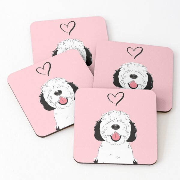 Item preview, LOVE Black and White Sheepadoodle 3 - Pink designed and sold by Lulupainting.