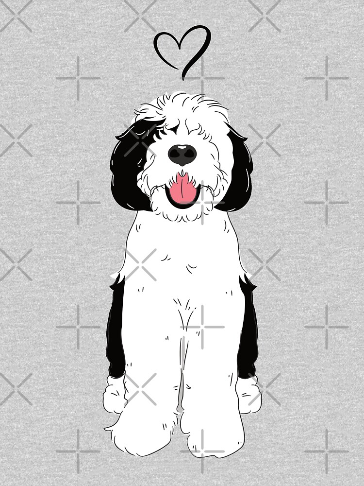 LOVE Black and White Sheepadoodle - Baby Blue by Lulupainting