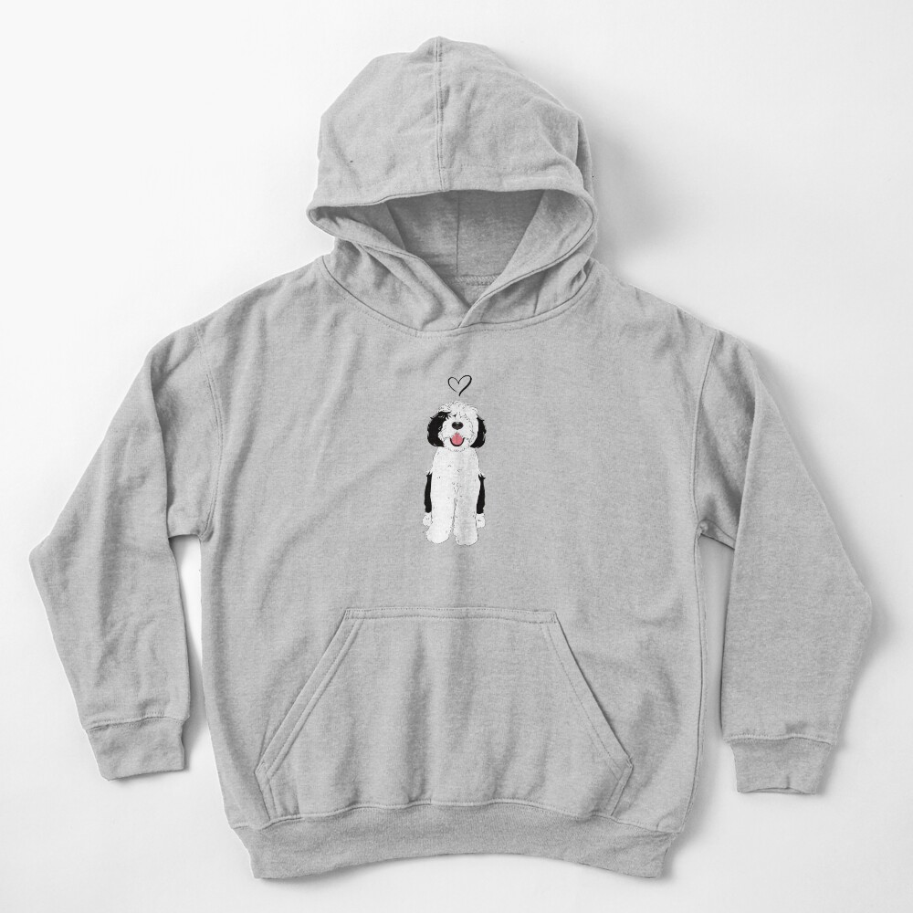 LOVE Black and White Sheepadoodle - Baby Blue Kids Pullover Hoodie