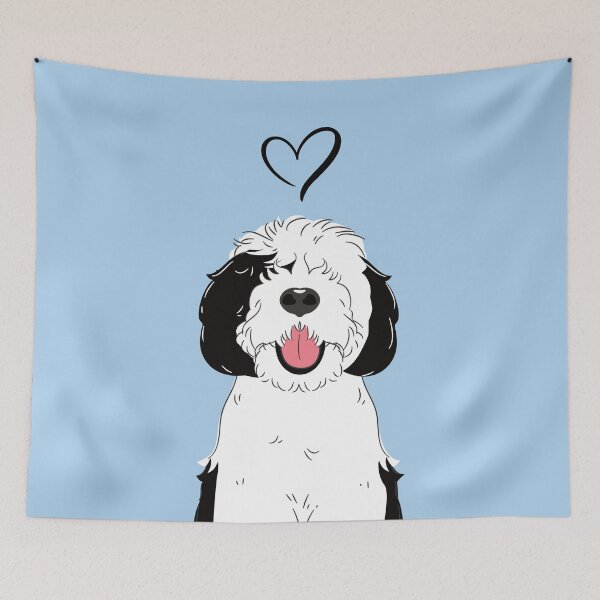 Item preview, LOVE Black and White Sheepadoodle 4 - Baby Blue designed and sold by Lulupainting.