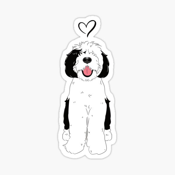 LOVE Black and White Sheepadoodle 4 - Baby Blue Sticker