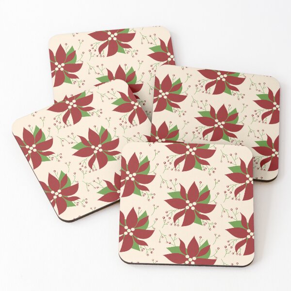 Item preview, Retro Christmas Poinsettia Vintage Holiday Aesthetic Pattern With Winterberries Light Background designed and sold by retroyule.