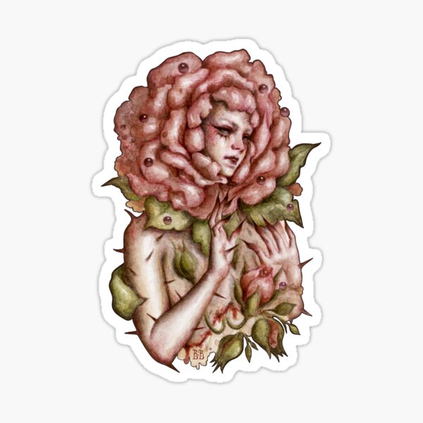 Flor, mujer, surrealista, acuarela, arte Pegatina