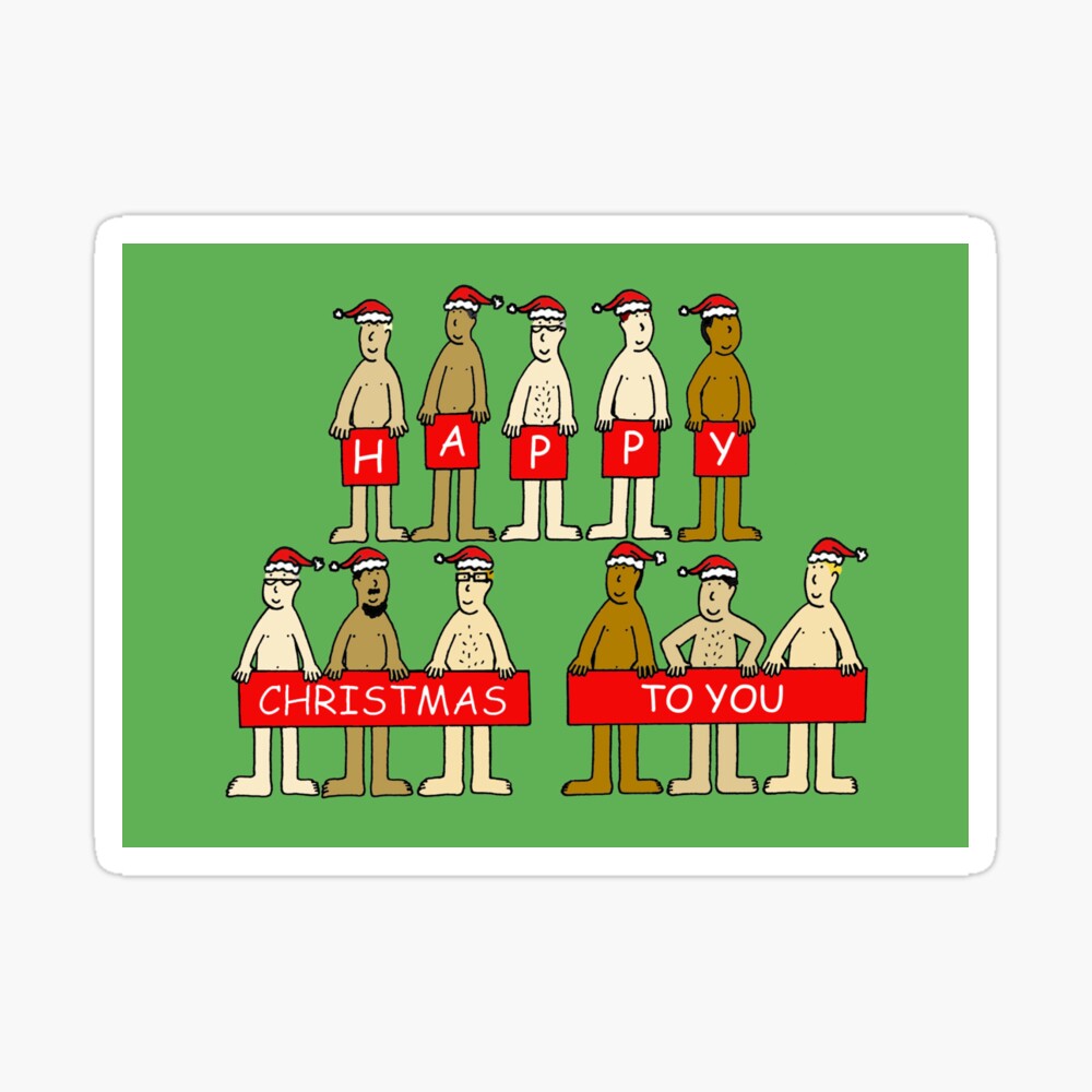 Happy Christmas Cartoon Sexy Men In Santa Hats Greeting Card By Katetaylor Redbubble