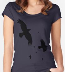 A Murder of Crows In Flight Vector Silhouette Women's Fitted Scoop T-Shirt