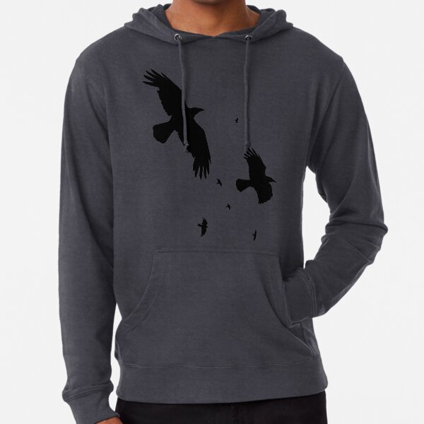 A Murder of Crows or Ravens In Flight Minimalist Silhouette Lightweight Hoodie