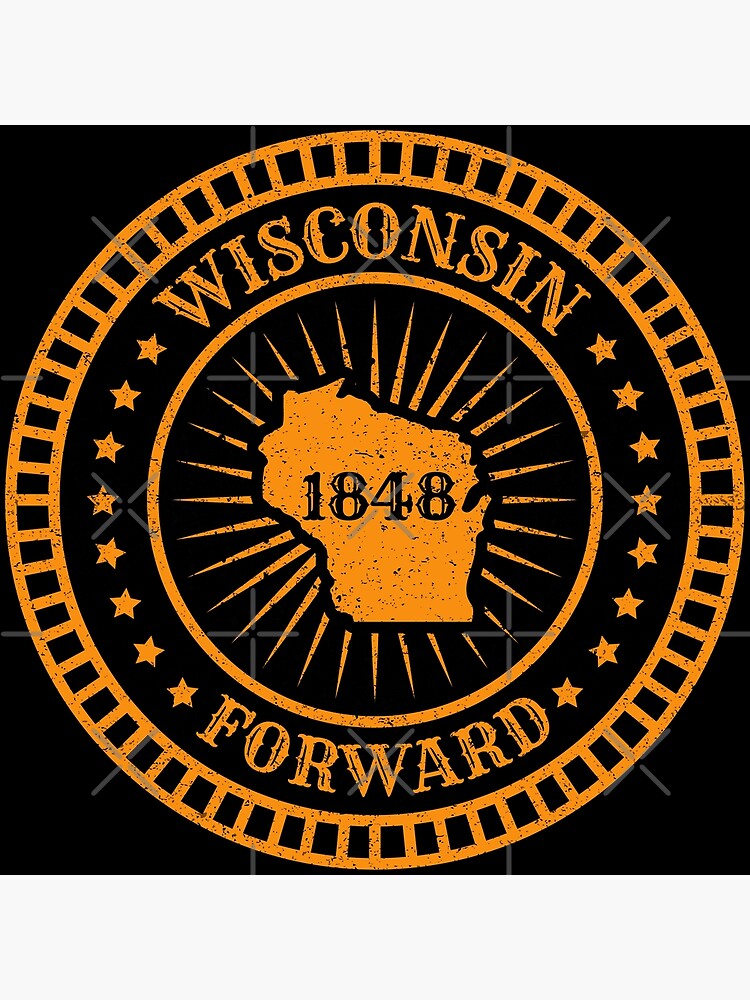 "Wisconsin Map Motto Forward Badge Midwestern Ratification US
