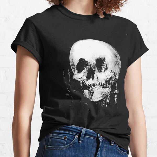 Woman with Halloween Skull Reflection In Mirror Classic T-Shirt