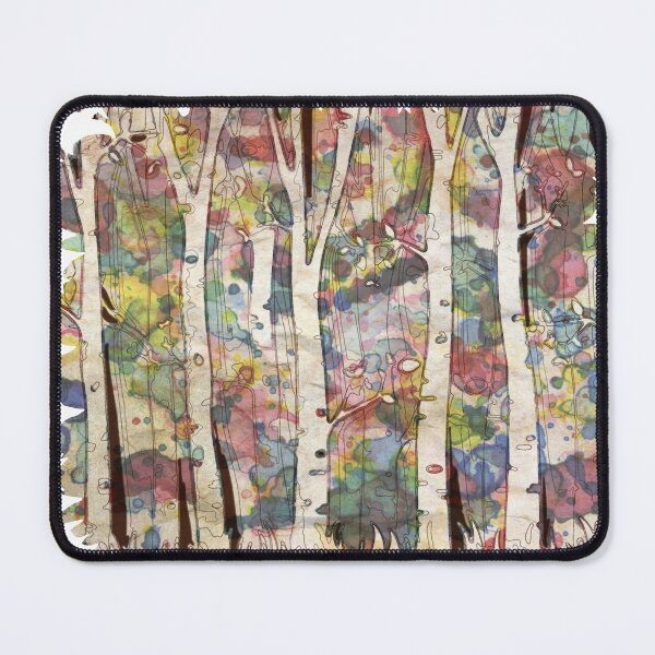 Item preview, watercolor colorful forest birch trees, quiet place, peace and serenity, in the forest of dreams designed and sold by Collagedream.