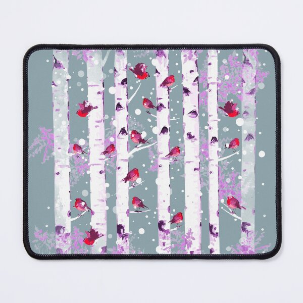 Item preview, Birch trees snow forest and robin bird, this is redbreast in winter forest, perfect for natura lovers designed and sold by Collagedream.