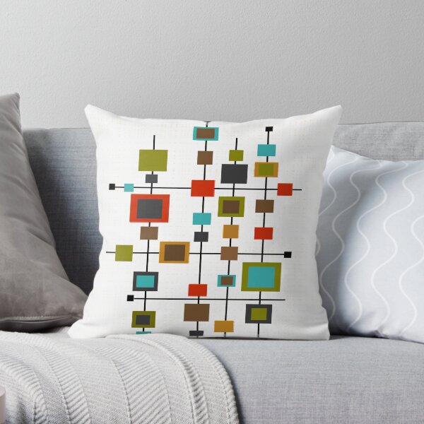 Mid-Century Abstract Squares Throw Pillow