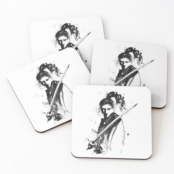 Item preview, Japanese Bushi Samurai with Sword Black and White Watercolor designed and sold by Born-to-Rock.