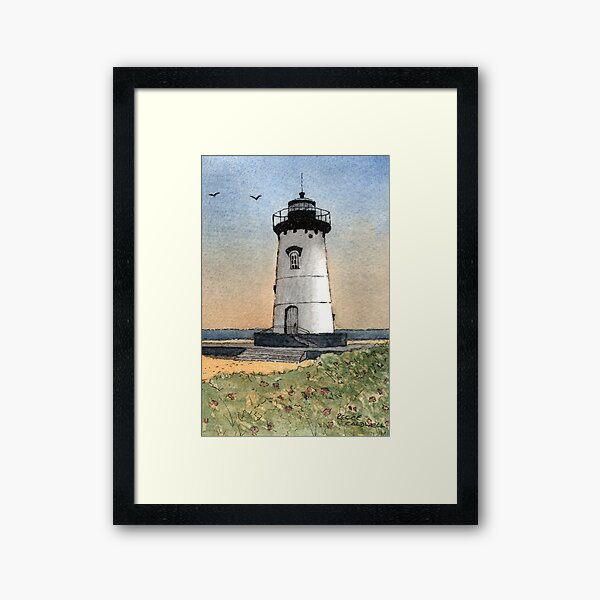 Edgartown Lighthouse - A Watercolor Pen and Wash Framed Art Print