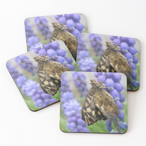 Item preview, Pretty Brown Butterfly and Muscari Flowers Macro Photograph designed and sold by naturegallery.