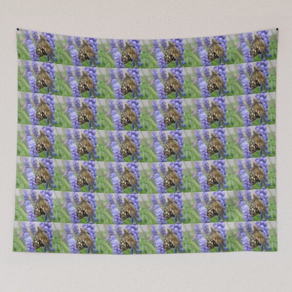 Item preview, Pretty Brown Butterfly and Muscari Flowers Macro Photograph designed and sold by naturegallery.