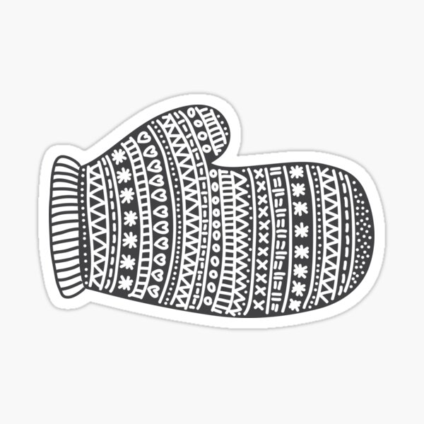 Wooly mitten glove Christmas winter design black Sticker