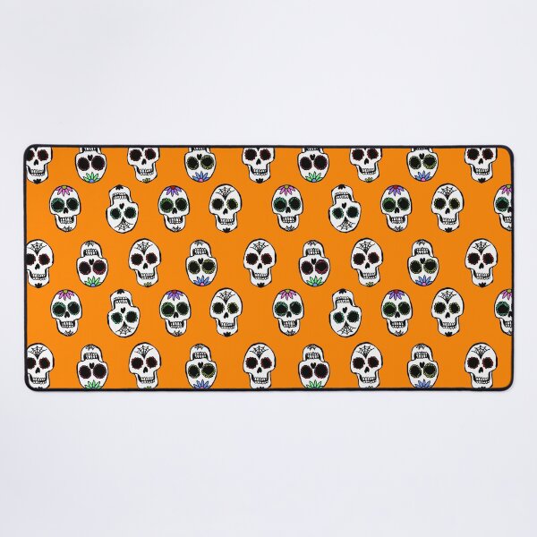 Artikelvorschau, Orange Halloween Zuckerschädel Muster entworfen und verkauft von Julie Erin Designs.