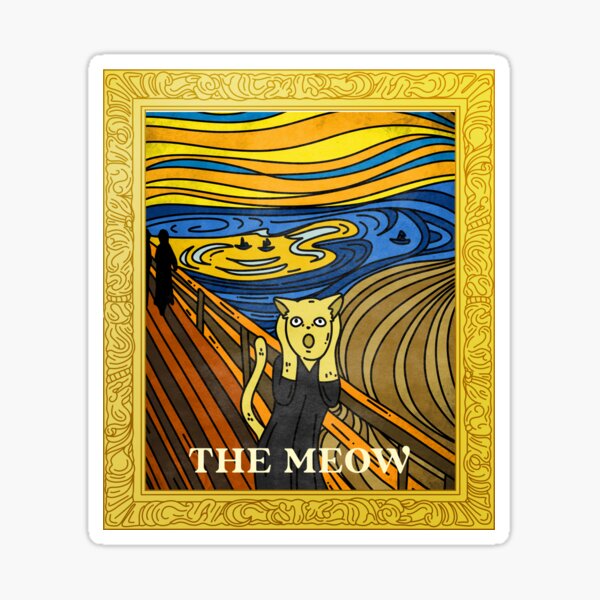 Funny Famous Paintings Featuring Cats-The Scream Sticker