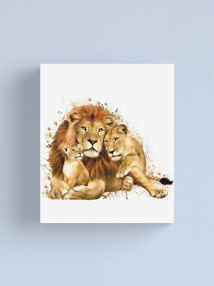 Lienzo «familia de leones, familia de leones acuarela» de DelzStudio |  Redbubble