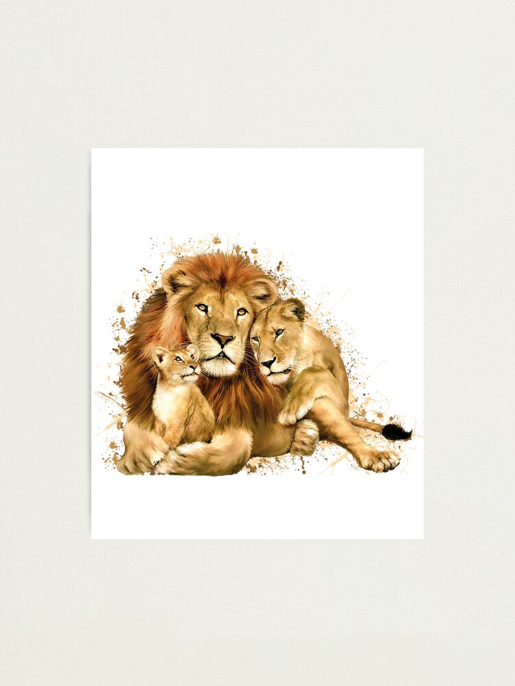 Lámina fotográfica «familia de leones, familia de leones acuarela» de  DelzStudio | Redbubble